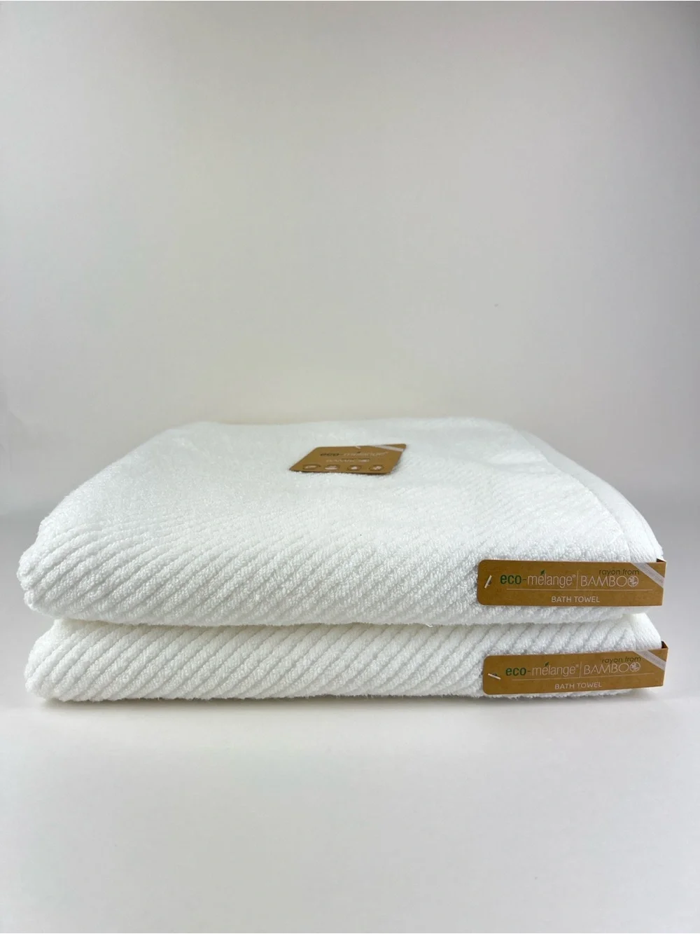 Eco Melange Bamboo Bath Towels White Soft Cotton Rayon Absorbent 2 Pc Set NEW
